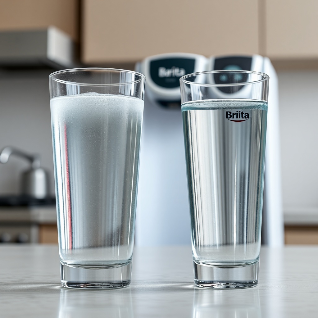 A photorealistic image of two glasses of water side by side