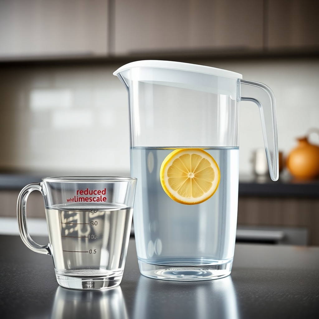 A clean photorealistic close-up photo of a Brita Marella water filter jug on a kitchen cou