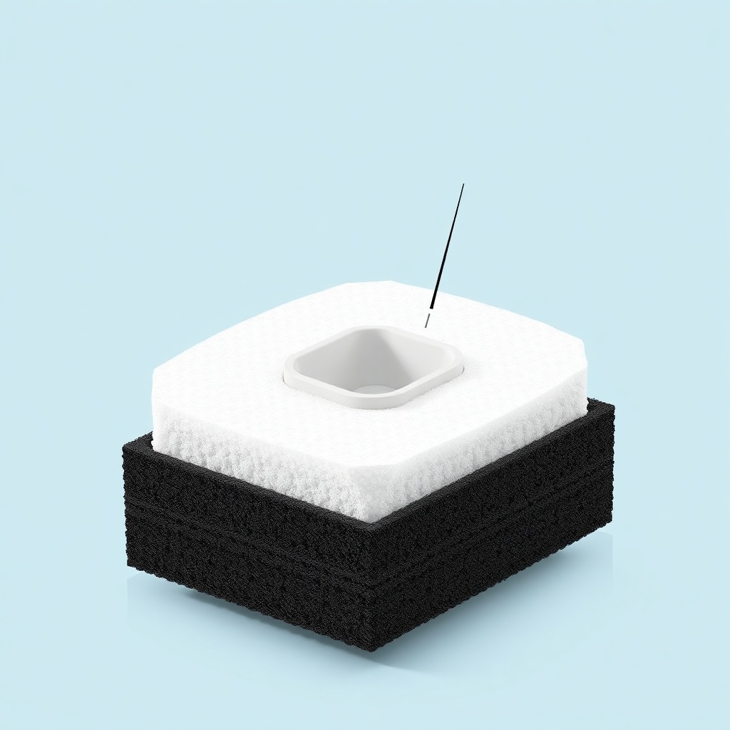 A photorealistic illustration showing a cross-section of a Laica Jolly filter cartridge