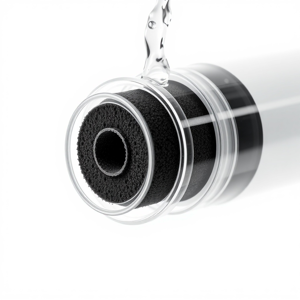 A photorealistic close-up of the Laica Jolly filter cartridge system showing the activated